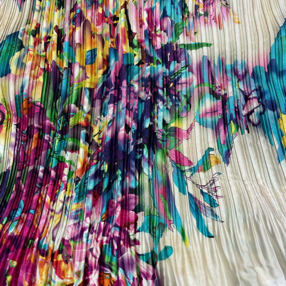 Floral Multicolor Pleated Dress Art-to-Wear Watercolor - Picture 5 of 7